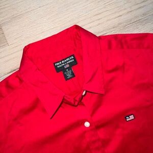 Polo Jeans Co. Ralph Lauren VTG cotton red women medium short sleeve button up